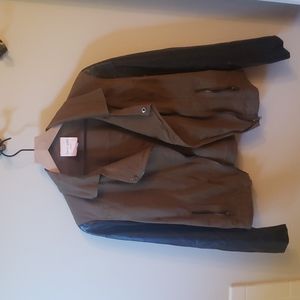 Army Green Jacket with Faux Leather sleeves